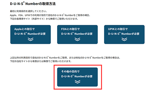 �֤���¾����Ū��D-U-N-S&reg; Number��ɬ�ספ򥯥�å�